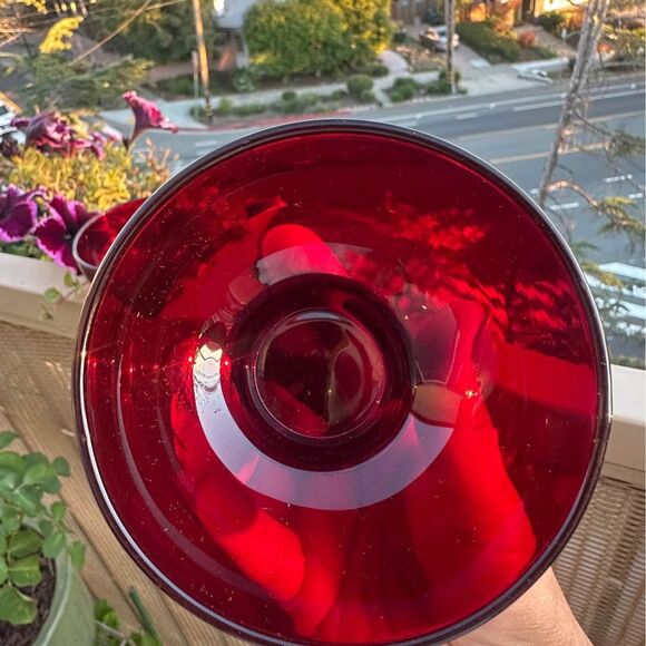Set of 5 Ruby Red Custard Dessert Dishes Cups Vintage Glassware Mid Century Mod - Picture 3 of 4